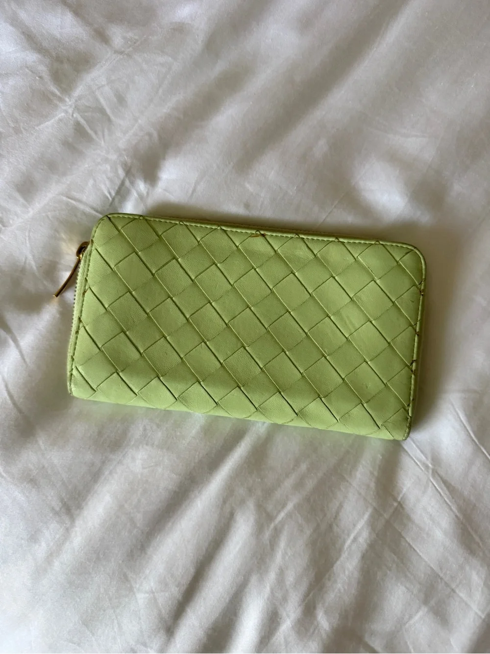 Bottega Veneta Lime Green Intrecciato Zip Wallet